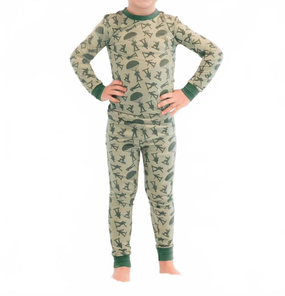 NEW SMALL SHOP kids trooper bamboo pajama set in green